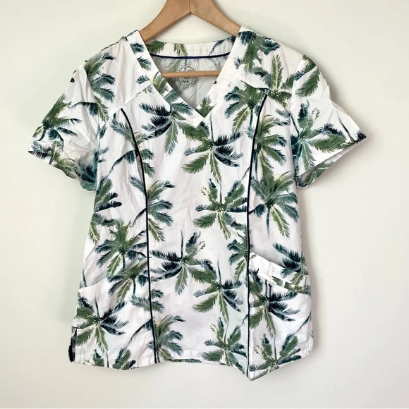 Health Pro Palm  Tree Print Scrub Top - Picture 1 of 5